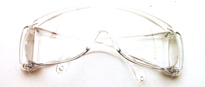 Large safety goggles / visitor glasses in clear safety material for wearing over the normal spectacle frame