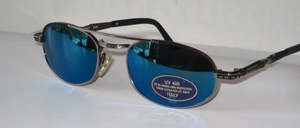 High quality, very nice unisex sunglasses, Made in Italy in rough metal with blue mirrored CR 39 lenses with 100% UV protection