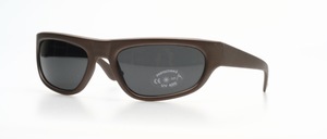 A sporty, heavily curved lightweight, well-protective sunglass