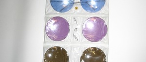Funny rimless, large metal sunglasses from the real '50s with 3 pairs of different colored discs for replacement