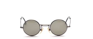 Small round sunglasses in antique silver with green windows glazed