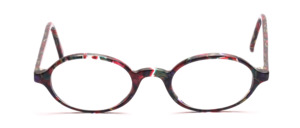Classic oval acetate frame patterned in green and dark red
