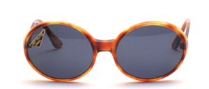Large, oval vintage acetate sunglasses in light Havana with gray mineral lenses