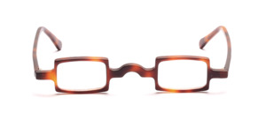 Small square acetate frame in Havana with flared jaws