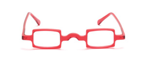 Small square acetate frame in transparent red with flared jaws