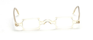 Small square acetate frame in champagne with flared jaws