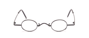 Oval metal frame with small disc, well suited for high diopters, very good to wear for adults