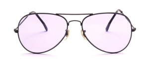 Black men's glasses in pilot film with purple lenses