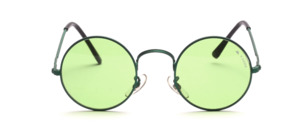 Chased dark green metal glasses by Kappa glazed in round with green glasses