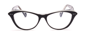 Black and white cateye frame made of layered acetate material in a good portable size