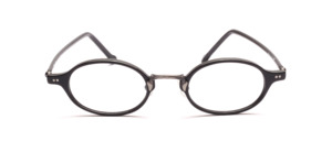 Oval black acetate frame with a chiselled nose bridge in antique silver