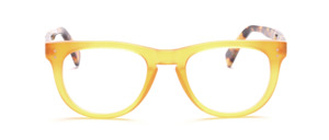 Trendy retro 60s glasses frame for men in honey yellow with brown patterned hangers