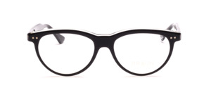 Black acetate frame on transparent base with silver decorative rivets and straps with flexible hinge