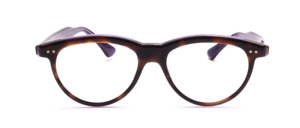 Havana brown acetate frame on purple base with silver studs and straps with flex hinge