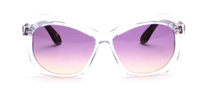 Trendy ladies frame in transparent with Havana-colored hangers and a purple gradient glazing