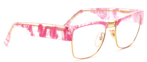 Awesome gold 90s Augusto Valentini glasses in gold metal with a pink acetate top frame and wide acetate arms