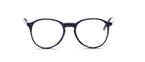 Timeless Panto Frame with keyhole bridge and blue tips set on top, marbled in black