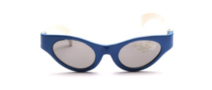 Tropical Cat Eye Sunglasses for little girls up to 4 years <br />
Blue front with gray discs and white temples