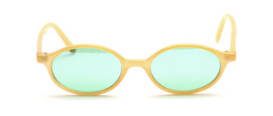 Oval adult sunglasses in lemon yellow with slightly green tinted windows