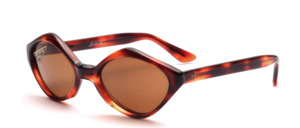 A flat, slightly 6-cornered acetate sunglass