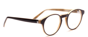 Panto Frame with keyhole bridge in dark brown with light horn (acetate) backed by Braun Classics