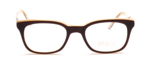 Retrofassung in dark brown with light horn (acetate) underlaid with silver metal on the stirrup attachment