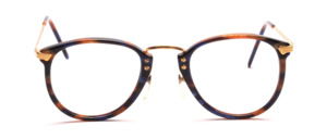 Combination frame with golden metal straps and bridge and brown-blue patterned acetate