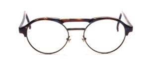 Double stem Frame for men in antique gold combined with brown-blue speckled acetate