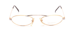 Fancy oval metal glasses in gold with silver bridge and jaws
