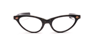 50er Jahre Cat Eye Brille in Schwarz mit Goldflitter im Acetat