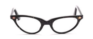 50er Jahre Vintage Cat Eye Brille in Schwarz mit Goldflitter im Acetat