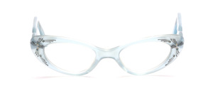 1950s acetate frame in light blue with black engraving and white rhinestones on the front and on the temples