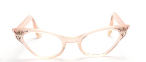 50s Cat Eye frame in soft pink with strass decoration and engraving on the front and on the temples