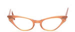 50s Cat Eye frame in soft brown with rhinestone decor and engraving on the front and on the temples