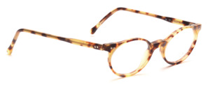 Flat small acetate frame in brown and honey yellow patterned