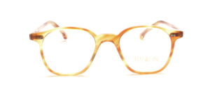 Thin-edged acetate frame in delicate brown patterned with 2 decorative studs on the front and on the temples