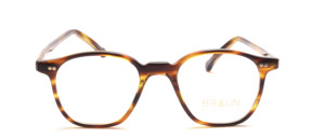Thin-edged acetate frame in Havana with 2 decorative rivets each on the front and on the temples