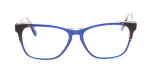 A classic acetate spectacle frame in a navy blue with metal sides