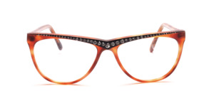 Elegant ladies frame in Havana brown with white stress trim on a black background