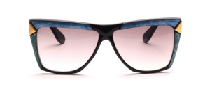 Typical 80s sunglasses in black with decor in blue, green and gold