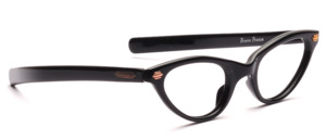 50's Cat Eye frame in black with straight temples with gold studs on the front and on the temples