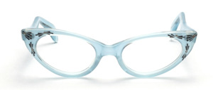 Classic Cat Eye frame in soft light blue with decor and silver decorative rivets and beautifully curved temples