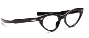 Classic Cat Eye glasses in black acetate with gold or silver studs and straight temple straps