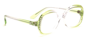 Chic women's glasses from the 1960s in transparent purple gradient with side rhinestone decor in white and green