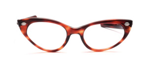 Classic cat eye glasses in Havana acetate with gold or silver studs and straight temple straps
