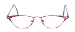 Stainless steel frame for ladies in metallic pink with pink-green patterned acetate parts on the middle part