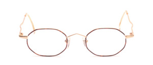 Golden metal frame with slightly flared, wavy temples with brown glass rim