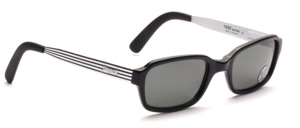 1960s style acetate sunglasses with a black center section and silver metal temples