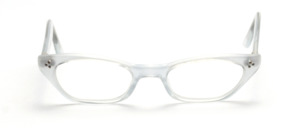Sixties women's glasses in the suggested cat eye shape in silver white with decorative rivets on the middle part