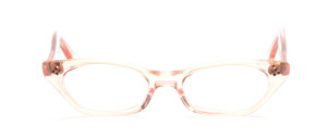 Sixties sunglasses in the indicated cat eye shape in transparent pink with decorative rivets on the middle part